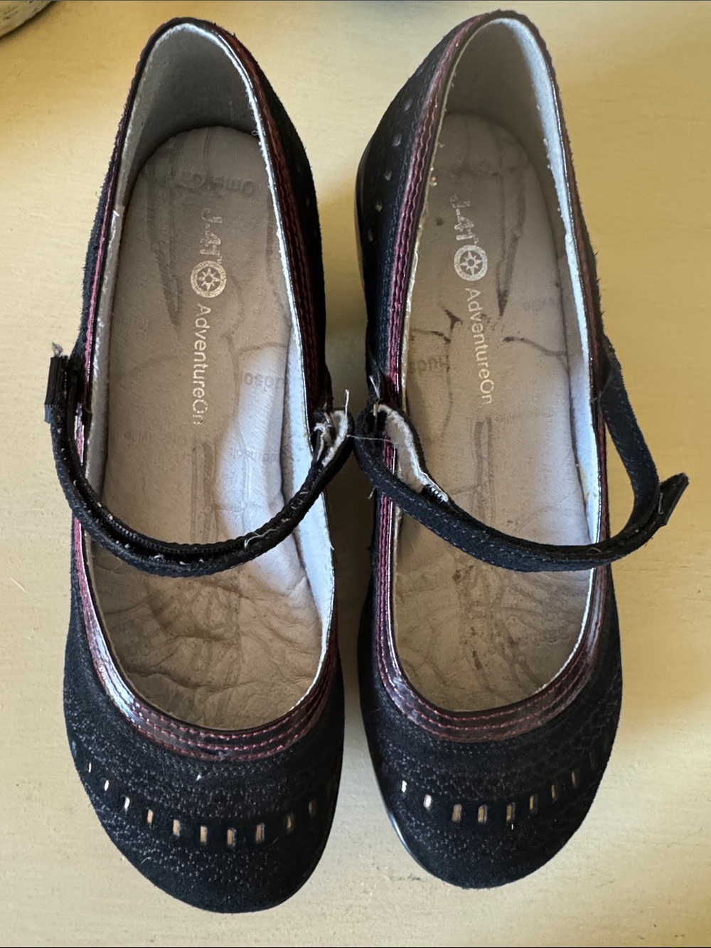 Jambu Black Mary Jane Flats with Burgundy Trim